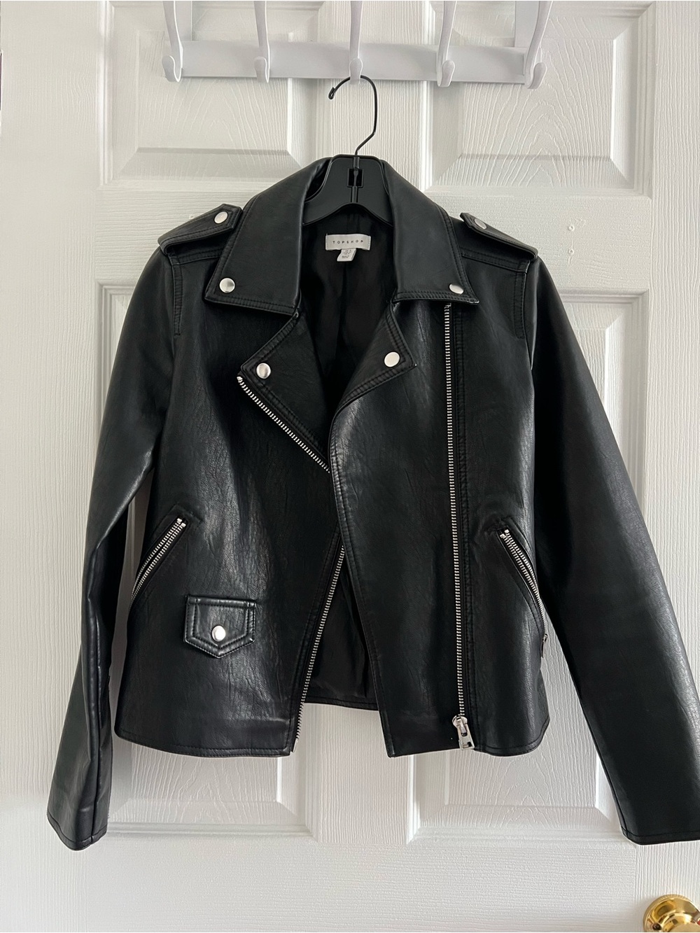 Topshop Black Faux Leather Moto Jacket Size 0